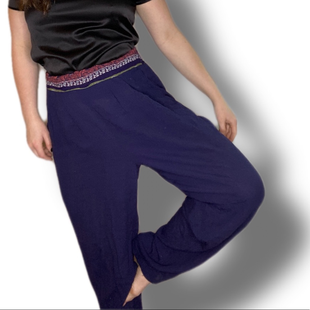 Vintage Gauzy Embroidered Waist High Rise Boho Pants Size Large/14